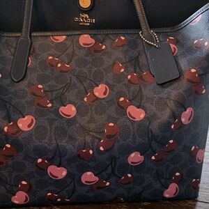 Coach Cherry Print Tote Bag - Navy and Pink